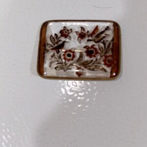Vintage Rectangular Floral stained glass one of a kind artisan made brooch